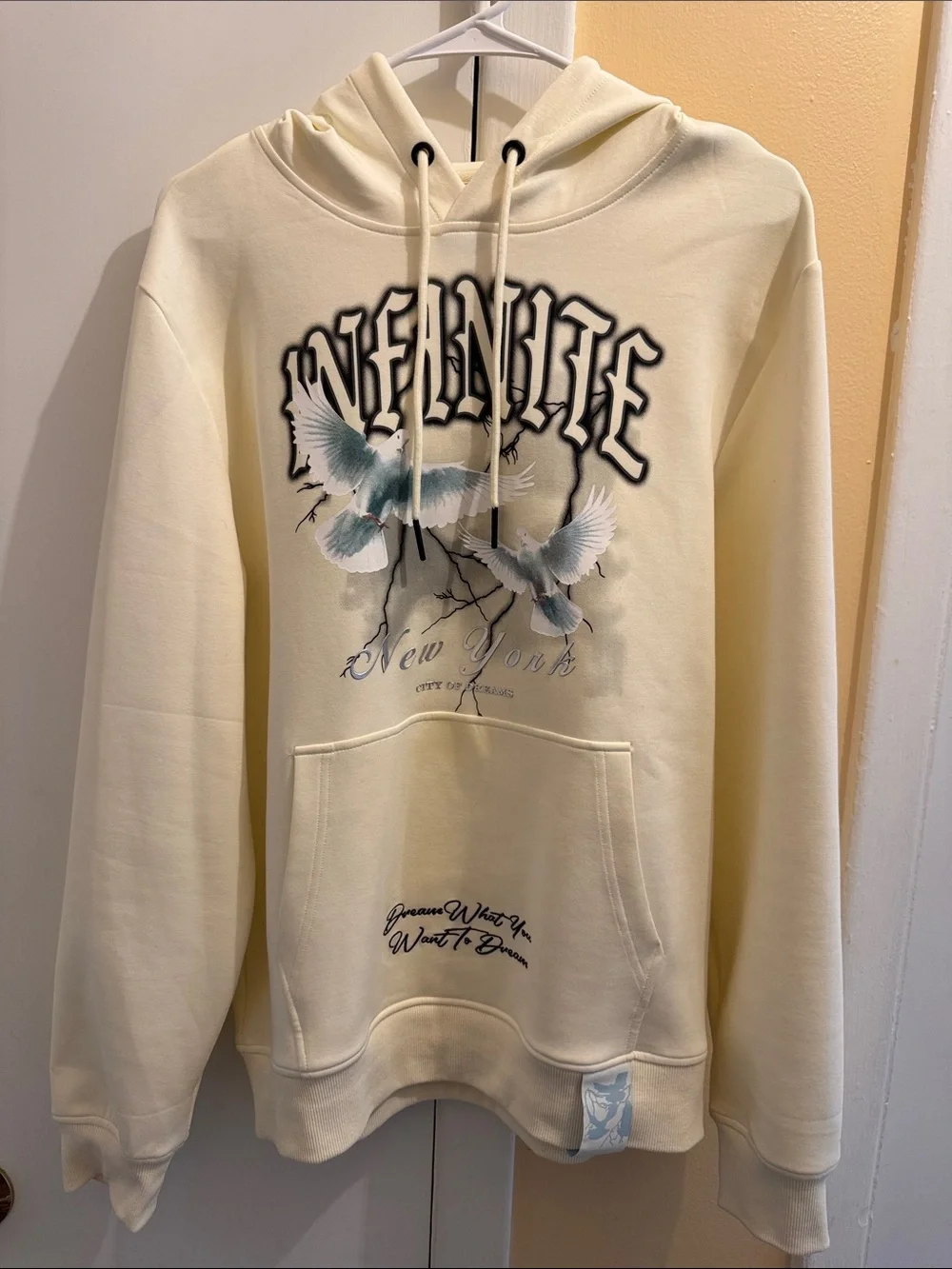 Cream Graphic Crewneck Hoodie with Dove Motif